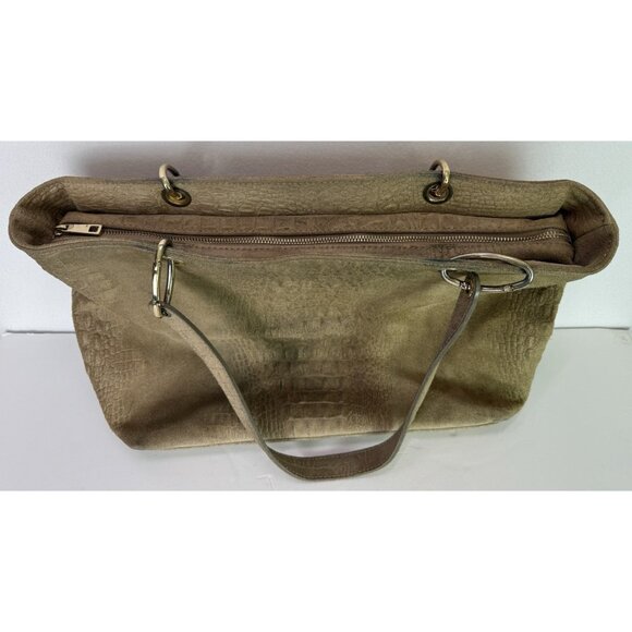 Vera Pelle Large Tote Leather and Suede‎ Crocodile Embossed Bag Purse Tan GUC - Picture 4 of 16